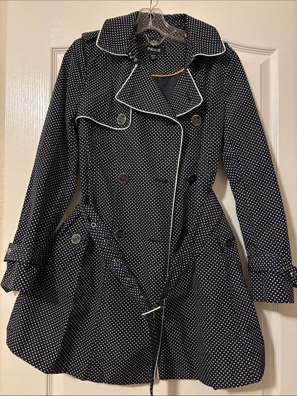 Pride and Rich (PRICH) excellent condition polka dot double breasted trench. Sm